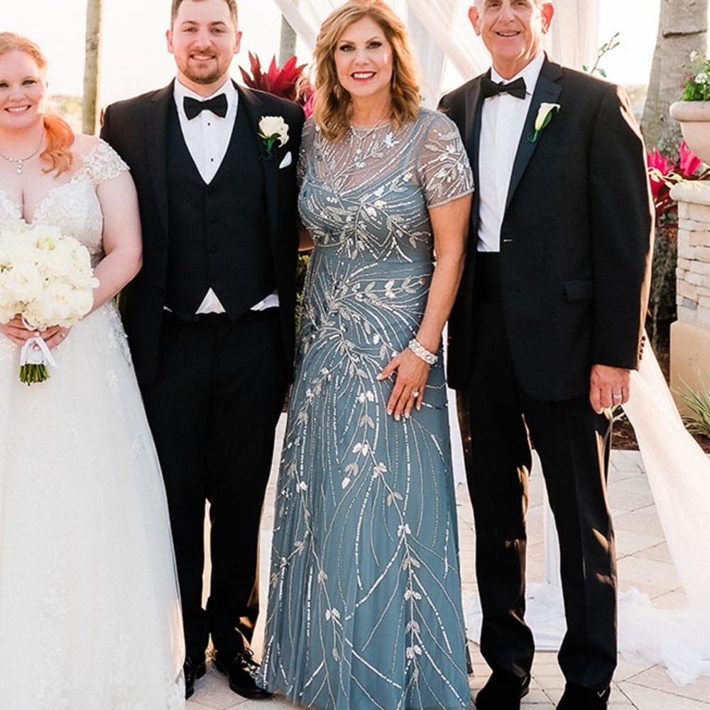 MacDuggal Sequin Silver gown with NO alterations!